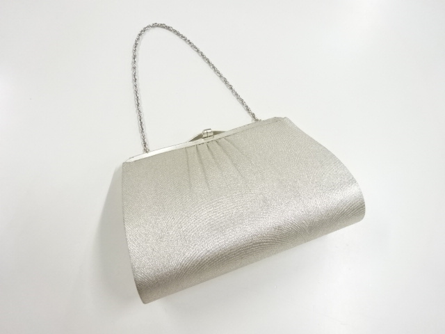 リサイクル　銀糸線描き模様織り出し和装バッグ